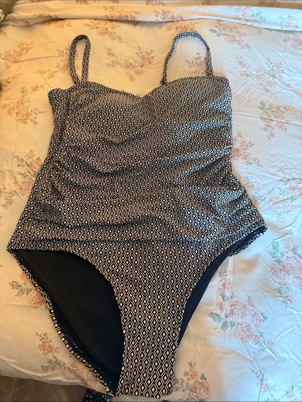 DKNY Black and White Geometric One-Piece Swim